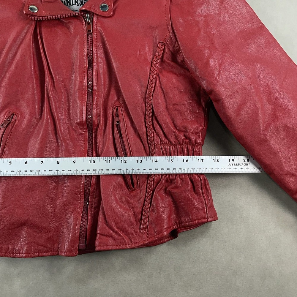 Unik Ultra Red Womens Leather Motorcycle Jacket Removable Liner Large Braid Trim - Picture 12 of 16